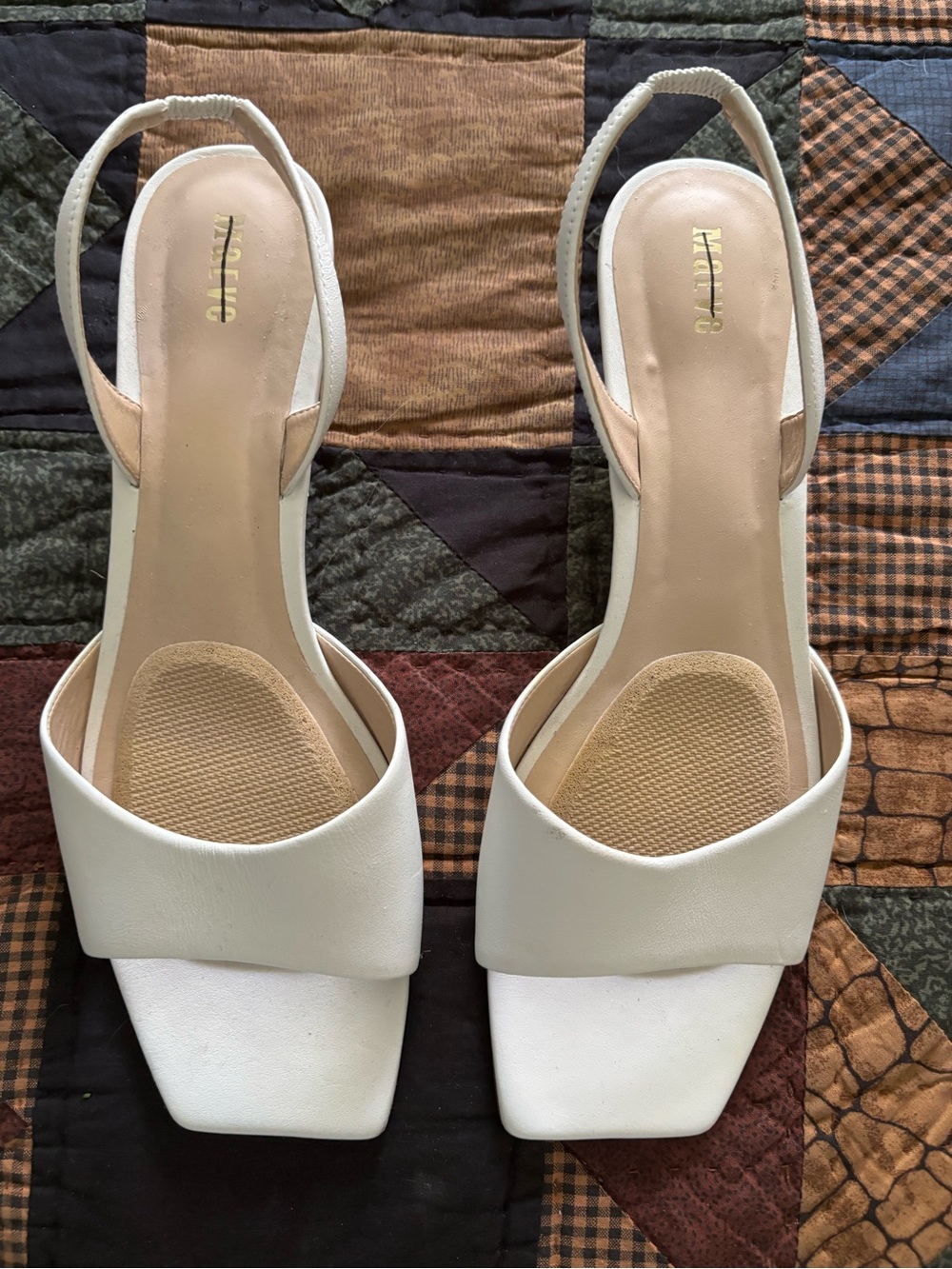 White Slingback Square-Toe Leather Sandals